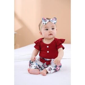 Newborn Baby Girl Floral One-Piece‎ Outfit w/ Pants & Headband Set